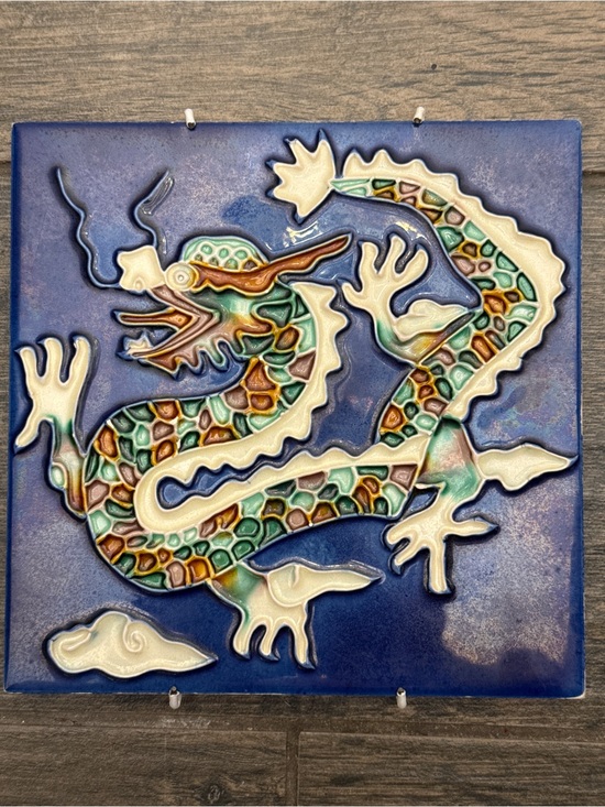 Huashan Other - Vintage Style 6x6 Huashan Blue Dragon Relief Ceramic Tile Architectural Salvage
